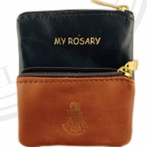 Leather rosary case with zip fastener, gold leaf print