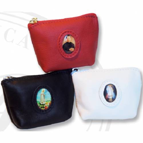 Sacrament box in leather clutch, with resined image.