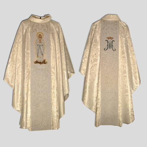 Damasck chasuble with Our Lady of Lourdes