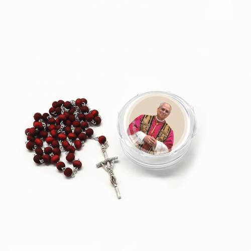 Rose petal rosary with Pope Leo XIV box