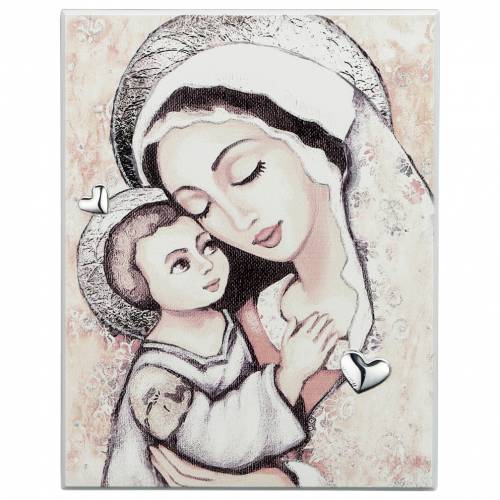 Wood and Silver "Madonna and Child" Painting for Wall