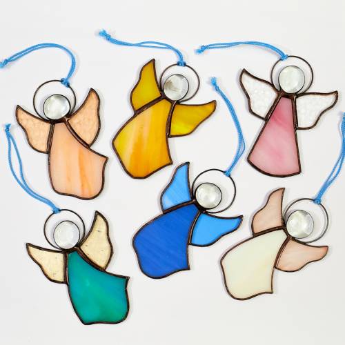 Hanging stained glass angels