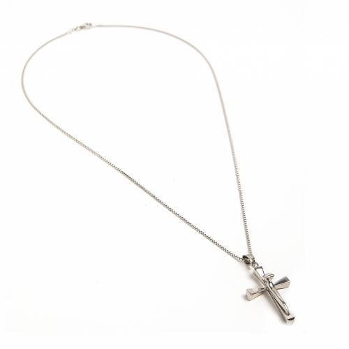 Rhodium Silver Necklace with Cross with Nail