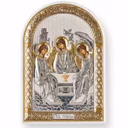 Trinity Arch Icon. Painted face. White base. Silver 999. Gold.