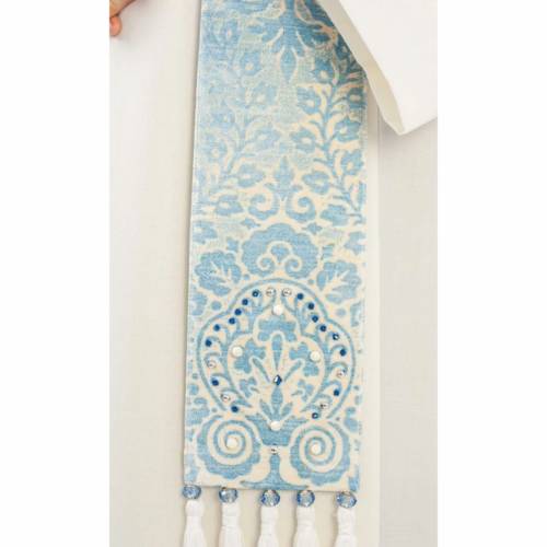 White and blue damask velvet Marian Stole