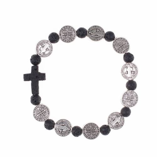 Bracelet - single decade rosary - volcanic stone - st. Benedict 
