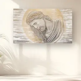 Quadro dipinto su tela con finitura materica e particolari dorati