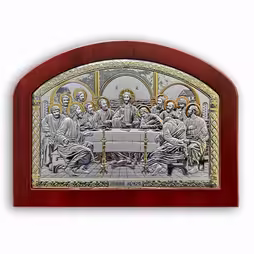 The last Supper Arch Icon. Metal face. Brown base. Silver 999. Gold.