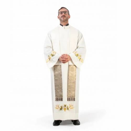 White clergy stole with brocade inserts