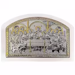 The last Supper Arch Icon. Metal face. White base. Silver 999. Gold.
