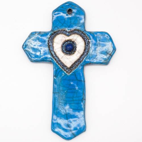 Blue raku ceramic cross
