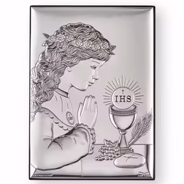 Icona cattolica rettangolare con bambina