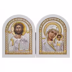 Folding of two flaps Arch Icon. Painted face. White base. Silver 999. Gold.