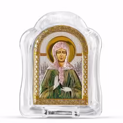 Święta Matrona Ikona łukowa ze Szkła Murano. Malowany kwadrant. Srebro 999. Złoto. Kolorowa.