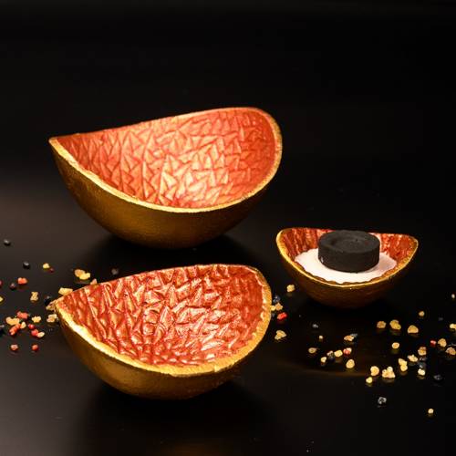 Incence bowl gold & red