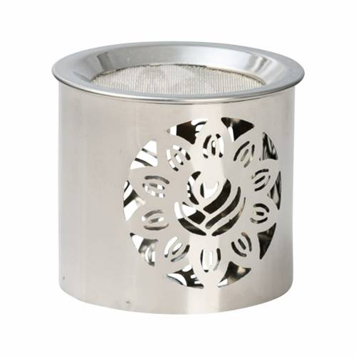 Incense burner steel silver flower