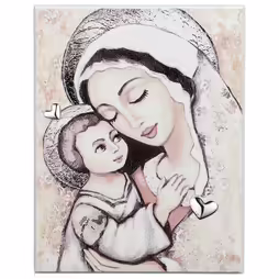 Obraz Ścienny 'Madonna z Dzieciątkiem' w Drewnie i Srebrze