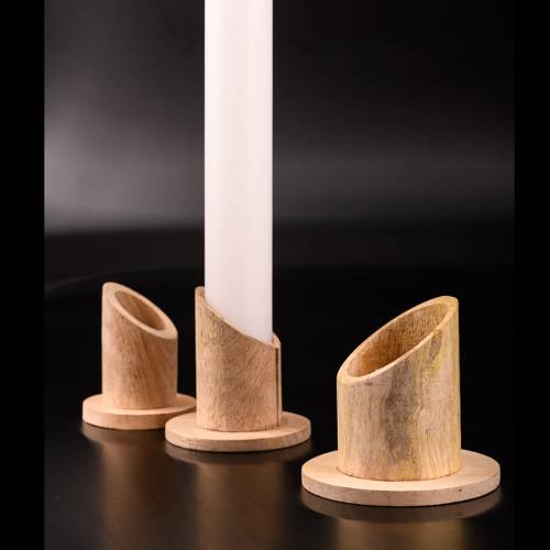 Candle holder of natural wood