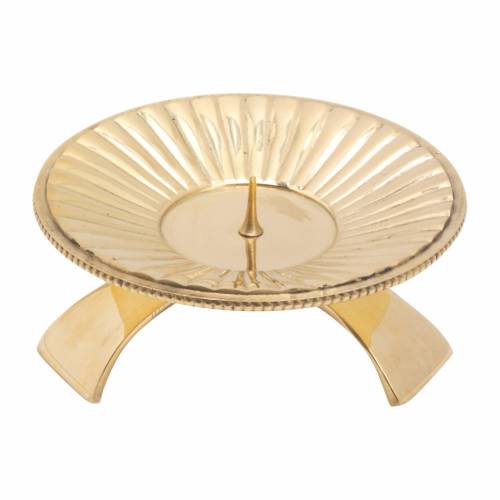 Three footed brass candle holder with fine lines