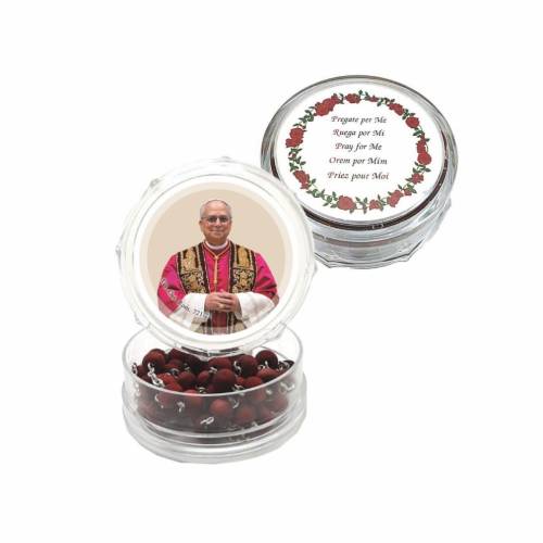 Rose petal rosary with Pope Leo XIV box