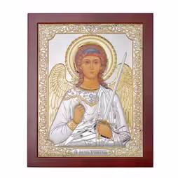 Sant'Angelo Icona rettangolare. Quadrante dipinto. Base marrone. Argento 999. Oro.