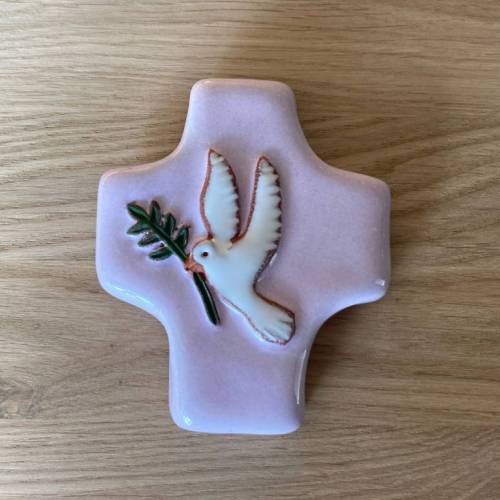 Krzyż Ceramiczny "Gołębica i Palma"