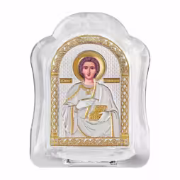 Panteleimon Arch Icon Murano glass. Painted face. Silver 999. Gold.