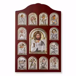 Christ Rectangular Icon. Painted face. Brown base. Silver 999. Gold.