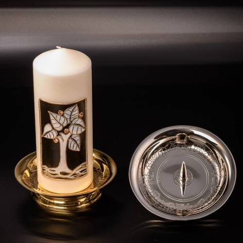 Brass candle plare with floral pattern