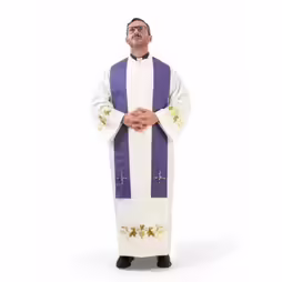 Purple silk clergy stole with mother of pearl crosses