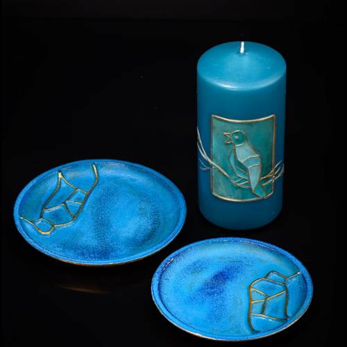 Aluminium coaster turquoise/gold