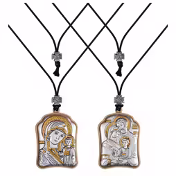 VM Kazan - Holy Family Pendant Icon. Silver 999. Gold.