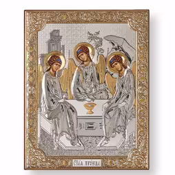 Trinità Icona rettangolare. Volto dipinto. Senza cornice. Argento 999. Oro.