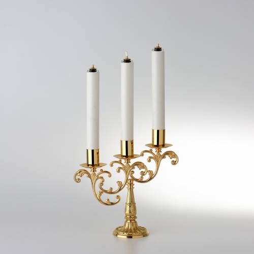 Candeliere Tre Fiamme Ottone Stile Barocco