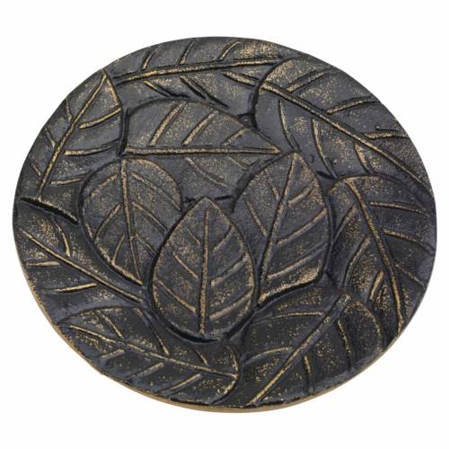 Coaster black/gold with leaves D 14 cm