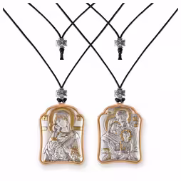 Vergine Maria Vladimir - Sacra Famiglia Ciondolo icona. Argento 999. Oro.