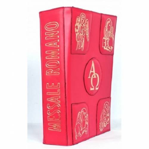 New Roman Missal III Edition cover in "Alpha and Omega" and "4 Evangelists" leather