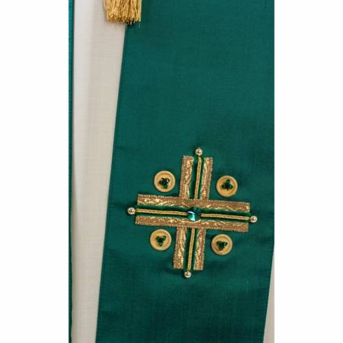 Stola per Sacerdote verde in seta con croci ornate
