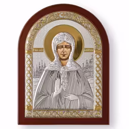 St. Matrona Arch Icon. Painted face. Brown base. Silver 999. Gold.