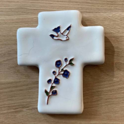Krzyż Ceramiczny "Gołębica i Kwiat"