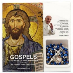 Libro "Vangelo e Atti degli Apostoli" confezionato con rosario in cristallo