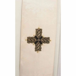 White damask stole with gold and black crosses