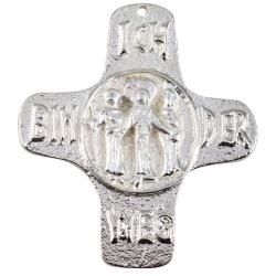 Silver coloured Wall-hanging cross with sign "I am the way"