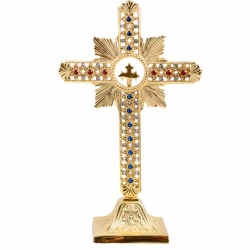 Croce placcata oro con cristalli