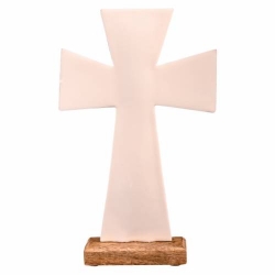White cross with wooden base